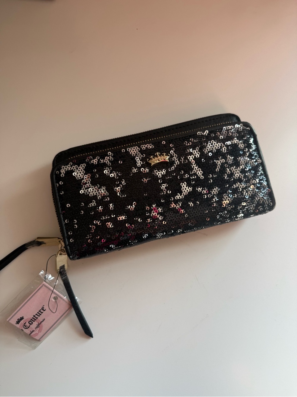 Juicy Couture Black Sequin Zip Wristlet Wallet